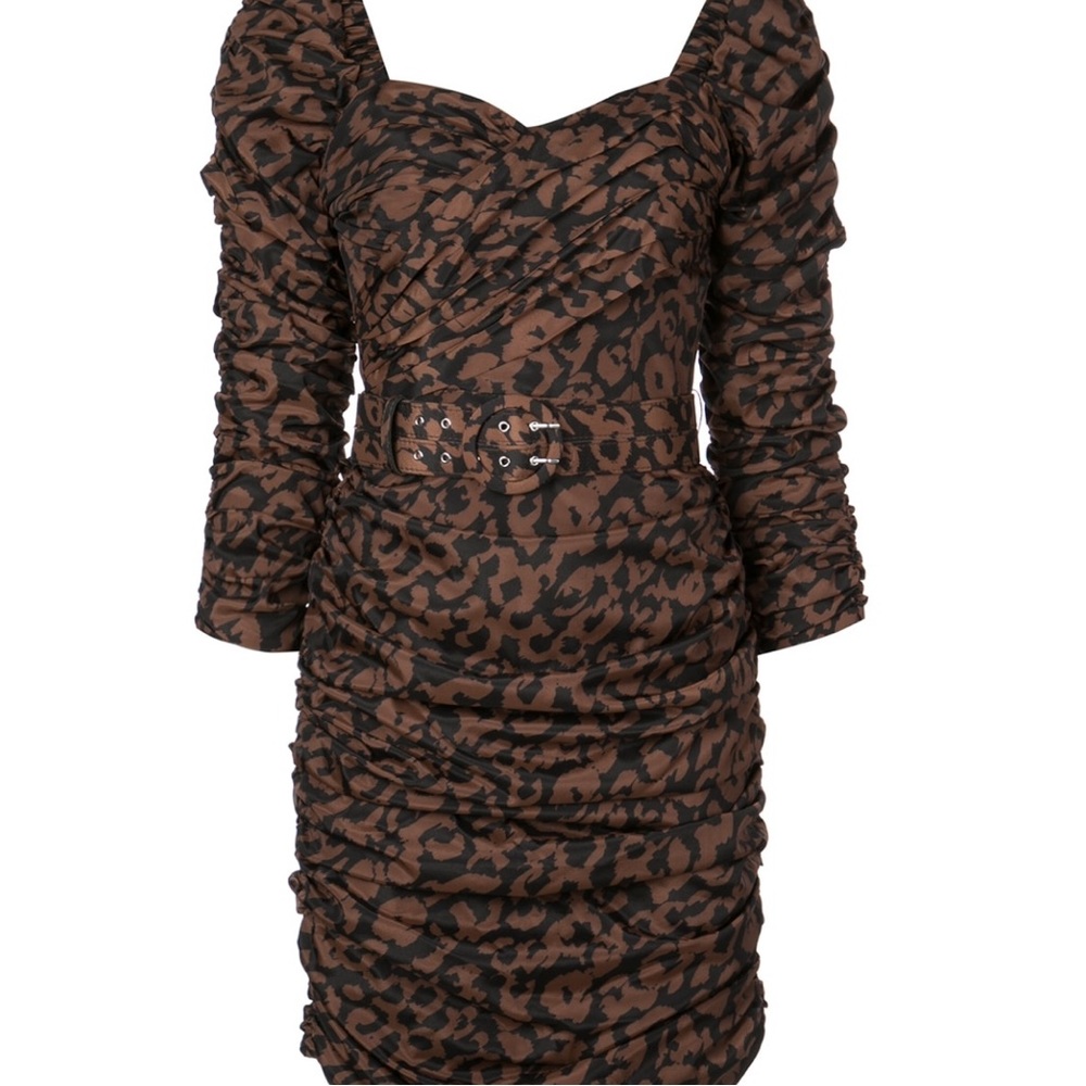Leopard print ruched belted dress. Size 8 Nicholas